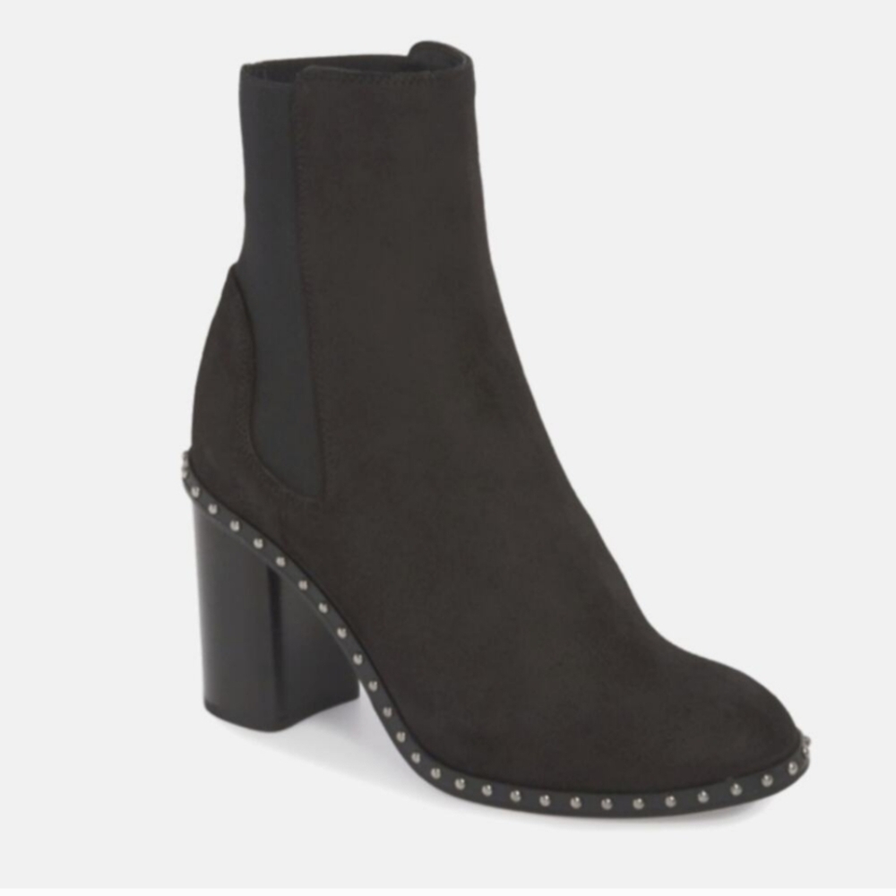 Rag & Bone Romi Waxy Black Leather Chelsea Silver Studded Ankle Moto Boho Boots